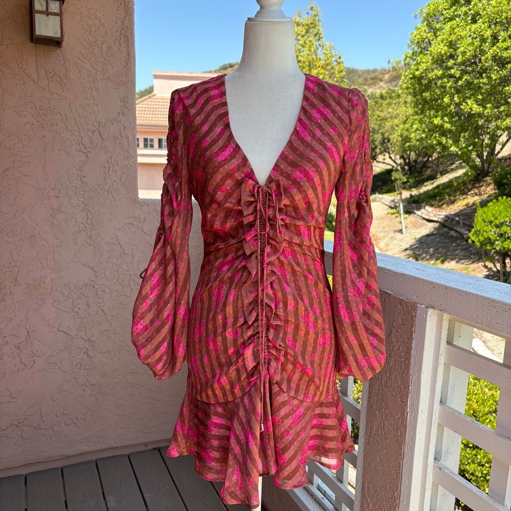 C/MEO Collective Small Significant Mini Dress Floral Ruched Cottagecore Feminine